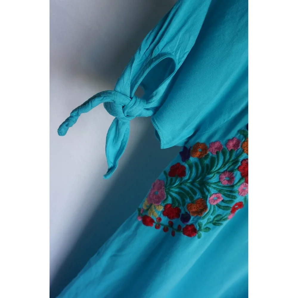 Jodifl Turquoise Floral Embroidered Off Shoulder Mini Dress B1769 Teal Blue L